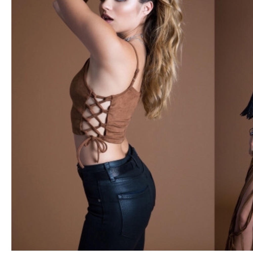 Brown suede LF lace up sides crop top